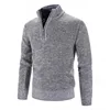 Autumn Winter Thick Knitted Sweater Men Pullovers Solid Color Zipper Mock Neck Slim Fit Knit Pullovers Men Causal Sweater Man 6