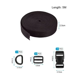 Durable Nylon Webbing Strap for DIY Sewing and Luggage Accessories (Black 5M)