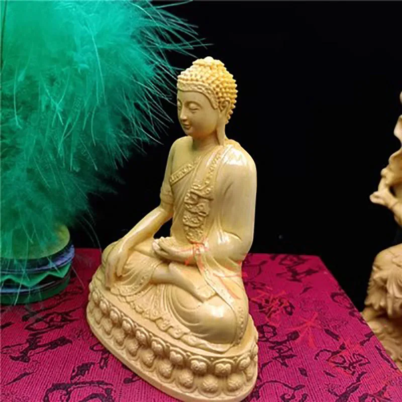 India Mini Shakyamuni Boxwood Figurines, 10cm Buddha Statues, Home Decoration, Collection Ornaments