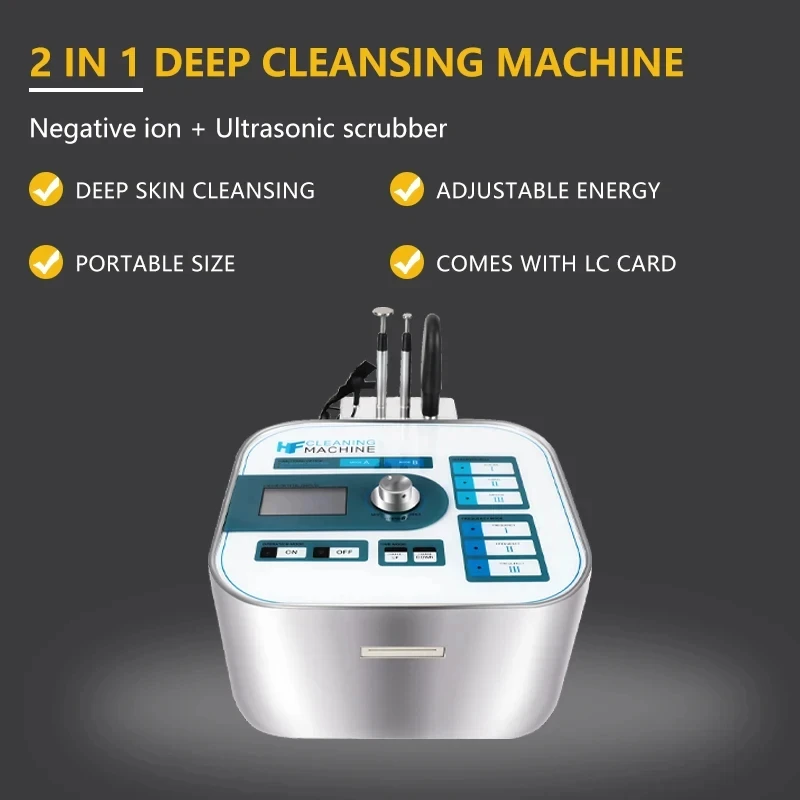 

2 in 1 Deep Facial Cleansing Machine Ultrasonic Scrubber Negative ion Cleansing For Bleak Head Remove Shrink Large Pores