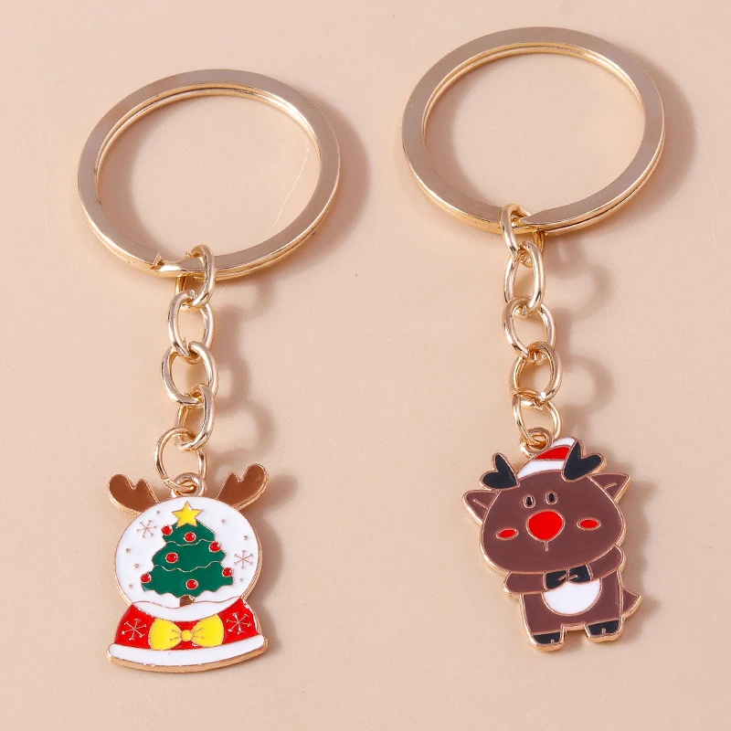 Niedliche Emaille Weihnachten Schlüssel bund Cartoon Hirsch Elch Schlüssel ring Anhänger für Auto Schlüssel halter Frauen Mädchen Handtasche Dekor Schmuck Geschenk