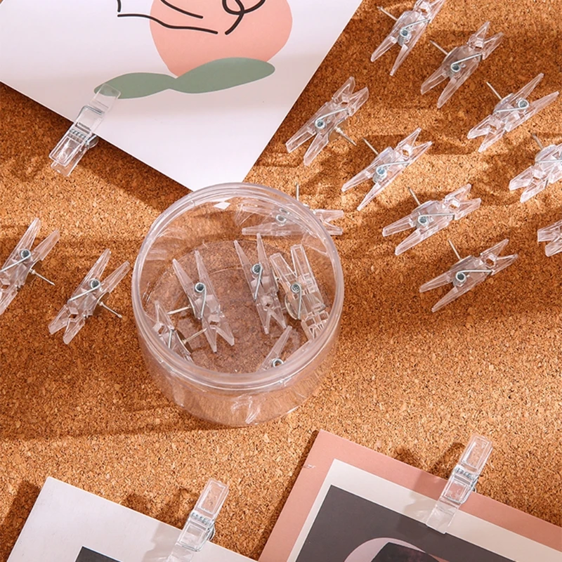 20pcs Multifunctional Clip-shaped Thumb Tacks for Cork Board Home Wall Decoration Party Supply
