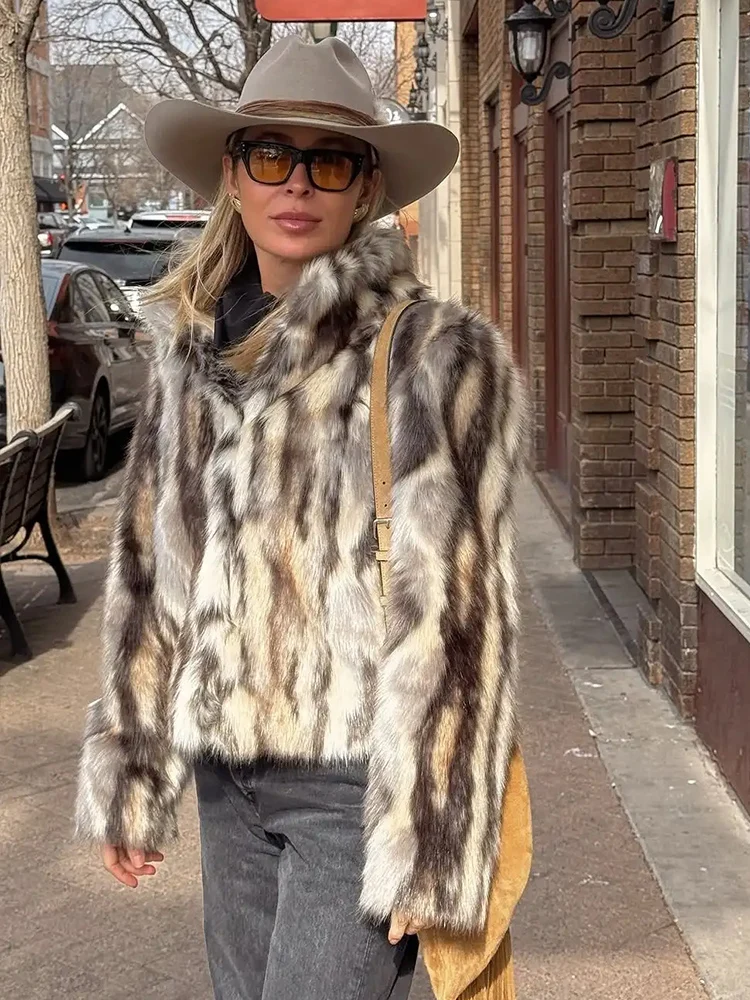 Women Elegant Faux Fur Jacket Autumn Winter Thick Warm Furry Short Coats Fashion Ladies Clothing High Street New Outerwears ﻿