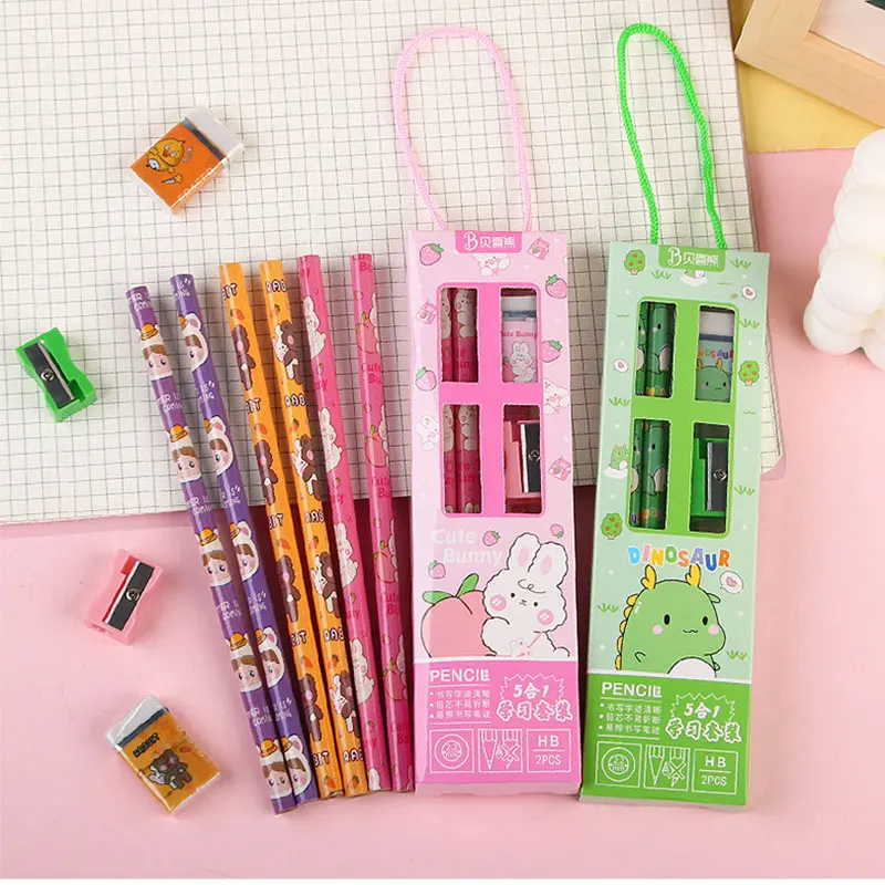 

48Sets Portable Stationery Set Cartoon Pencil Ruler Pencil Sharpener Student Eraser School Supplies Gifts
