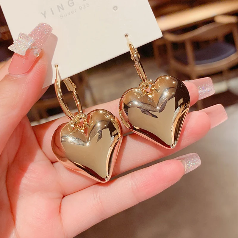 Glossy Gold Heart Hoop Earrings 4