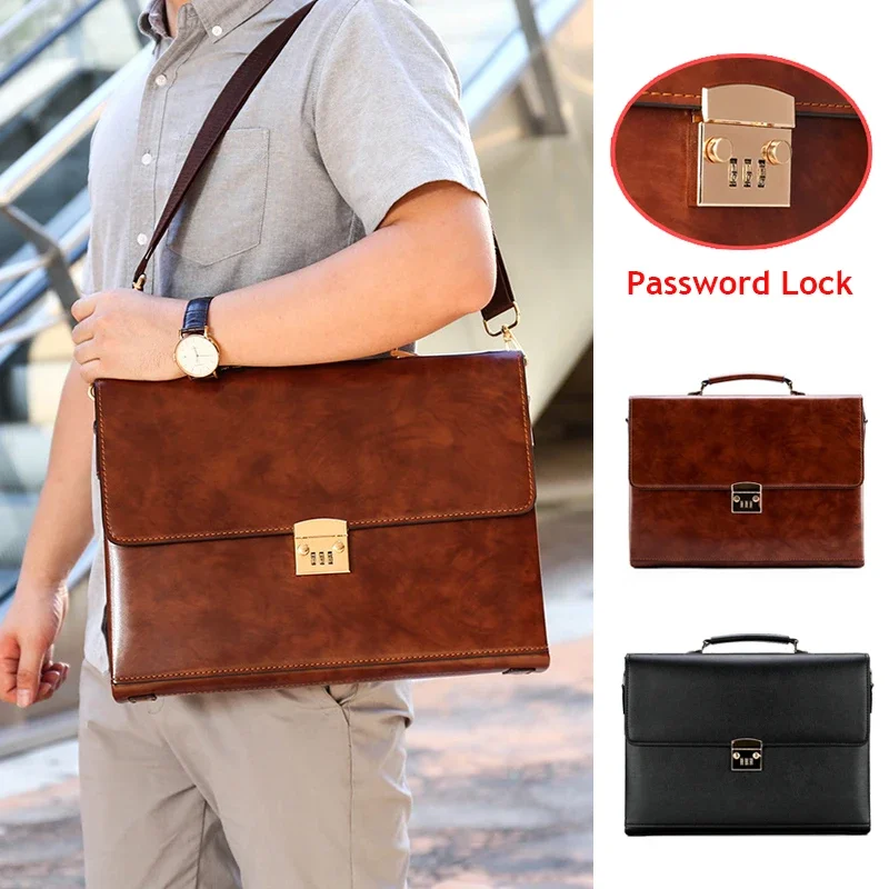 

Luxury Leather Briefcases For Men Executive Business Office Notebook 16 Inch Laptop Handbag Shoulder Square Side Crossbody Bag