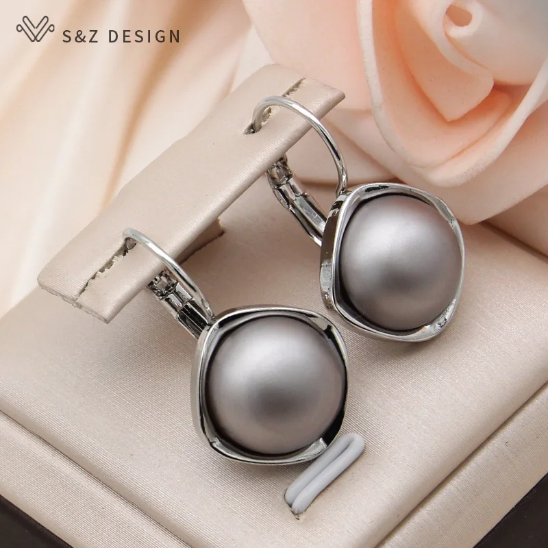 S&Z DESIGN New Fashion Temperament Round Simulated-pearl Dangle Earrings For Women Wedding Jewelry 585 Rose Gold Color Eardrop