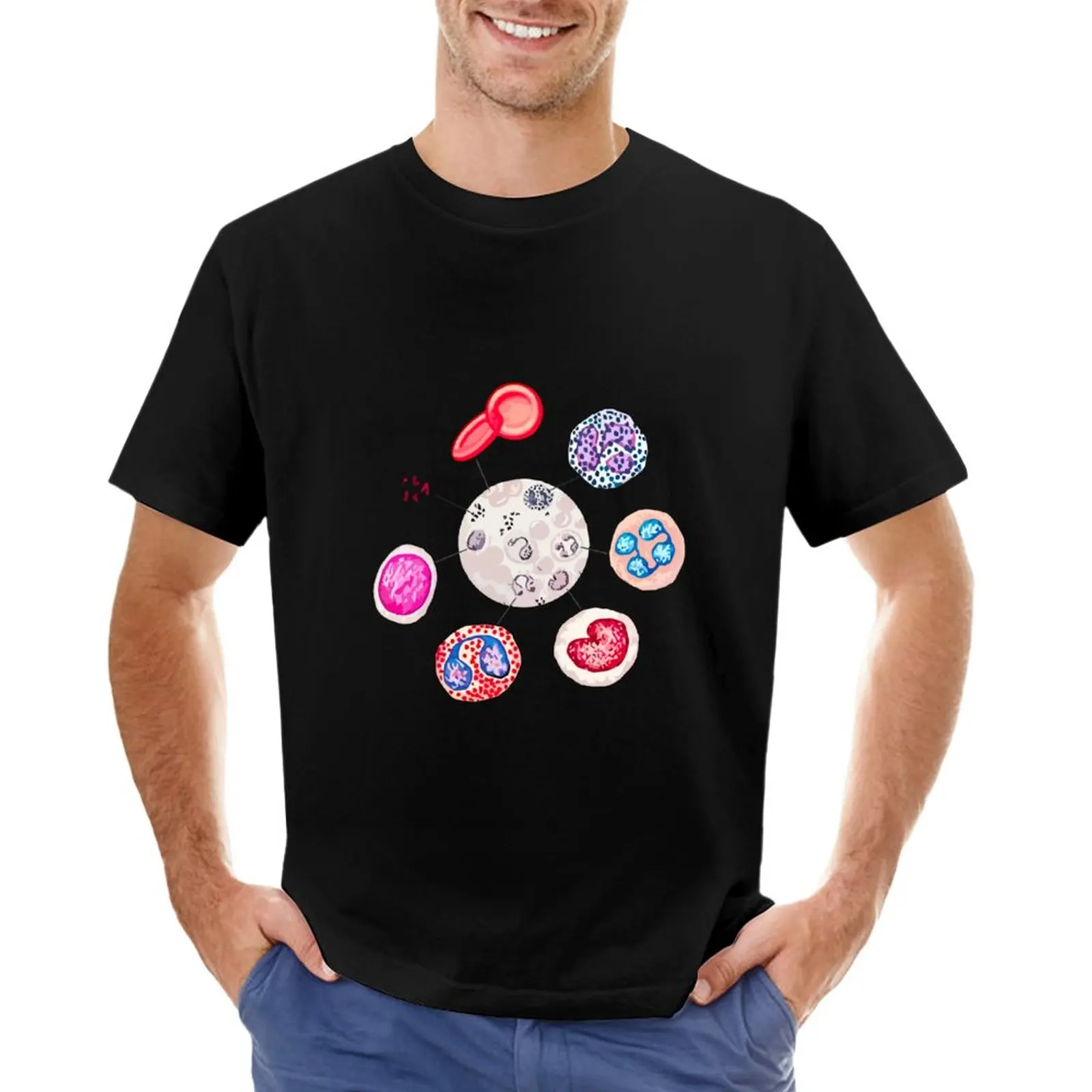 

Blood cells. RBCs. WBCs, Basophil, Platelet, thrombocyte, Neutrophil, B-Lymphocyte, Monocyte, Eosinophil. T-Shirt