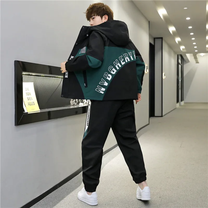 

Spring Men's Two Pieces Set Jacket+Pants Set Casual Zipper Hooded Mens Sports Suit Fashion Streetwear Male Tracksuit Set