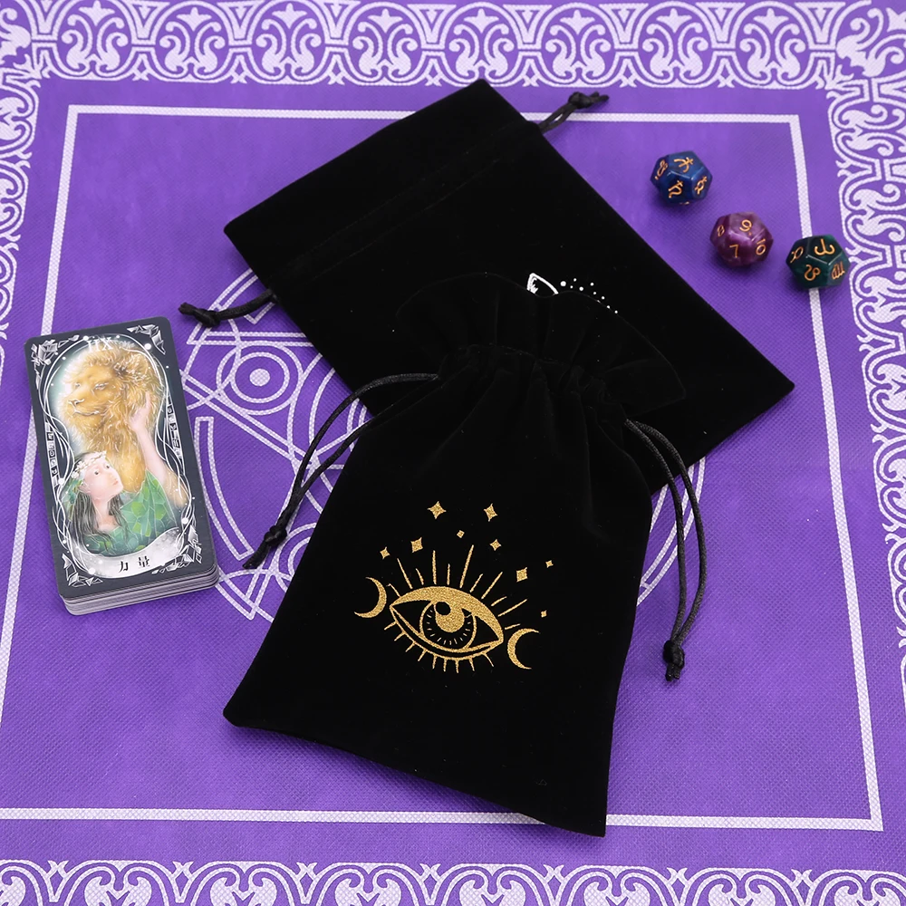 1pcs 블랙 벨벳 타로 보관 가방 미니 Drawstring 패키지 마녀 운세 크리스탈 파우치 가방 주사위 홀더 보드 게임 골드