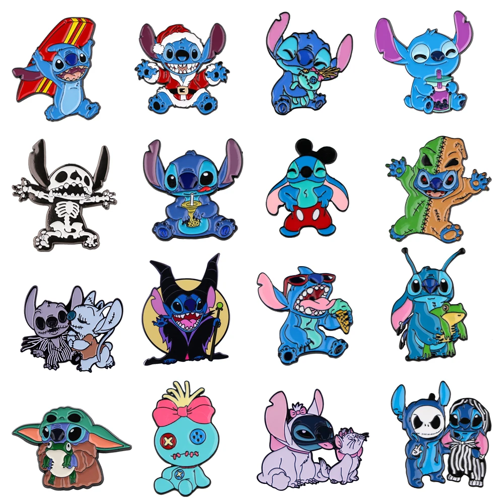 Śliczne Stitch odznaki przypinki na klapę na plecaki Metal emalia Pin Pines broszki dla kobiet akcesoria prezenty na Halloween i boże narodzenie