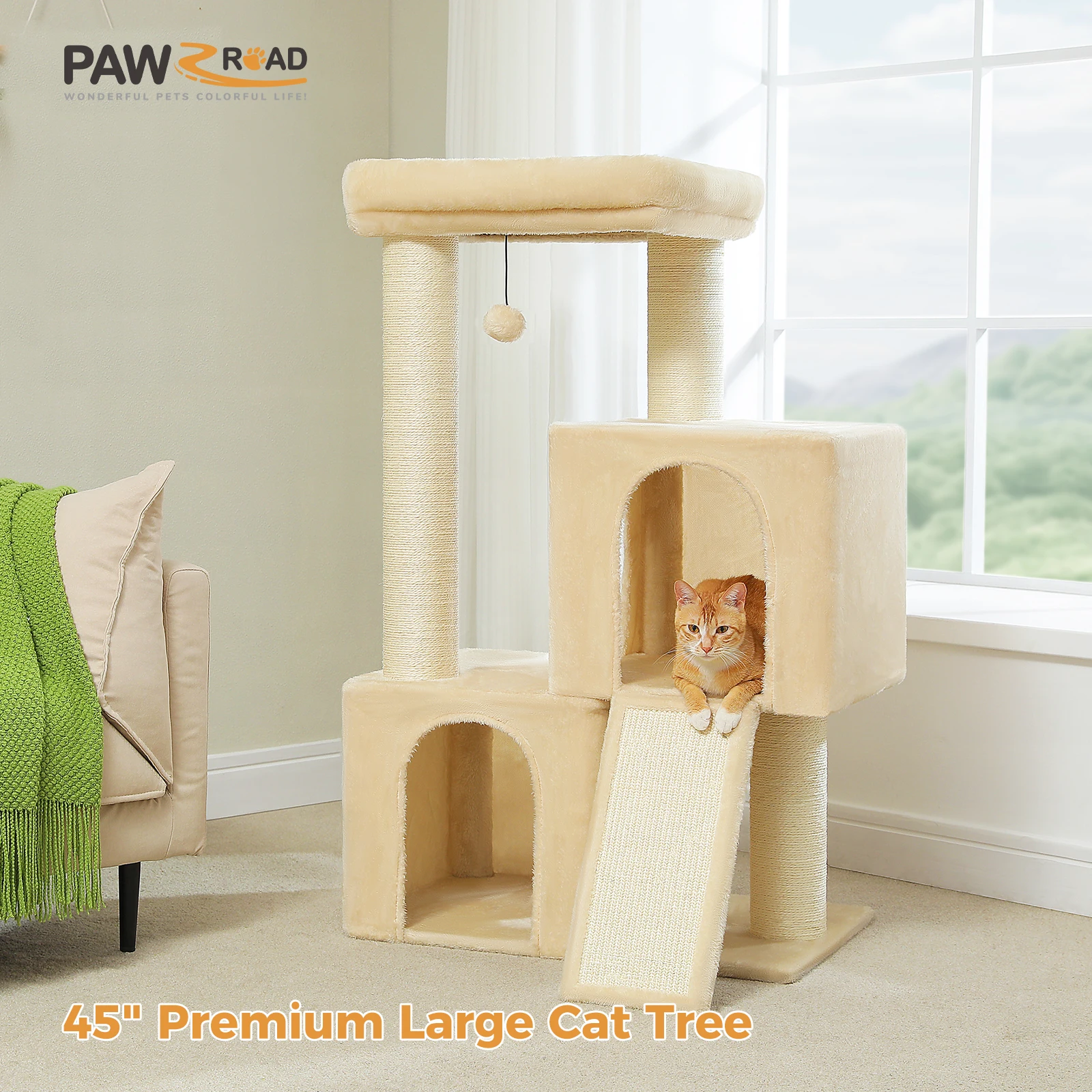 Großer Katzenbaum mit Dicken Kratzpfosten und Sisal-Kratzrampe Geräumiges Katzen-Condo Robuster Katzenturm für Indoor-Katzenspielzeug – Detail 2