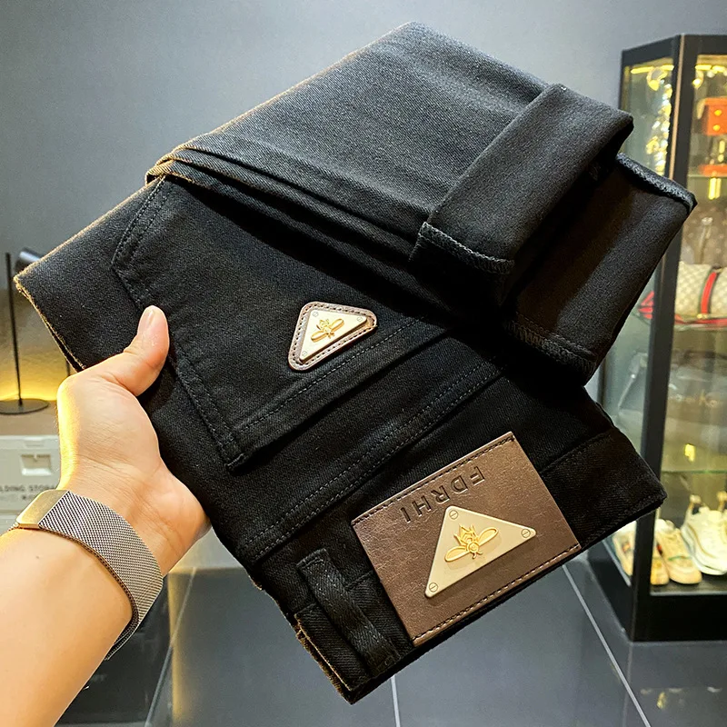 High-end casual black jeans men's autumn 2024 New slim fit skinny stretch denim long pants 4