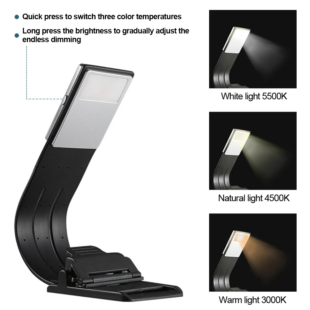 

3-light Color Mini LED Reading Lamp Adjustable Eye Protection Book Light USB Rechargeable Clip Light for Home Computer Laptop