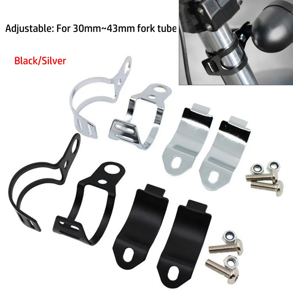 

2pcs Motorcycle Turn Signal Light Headlight Mount Bracket For Motorbike 30mm-43mm Fork Tube Metal Black Silver Non-slip