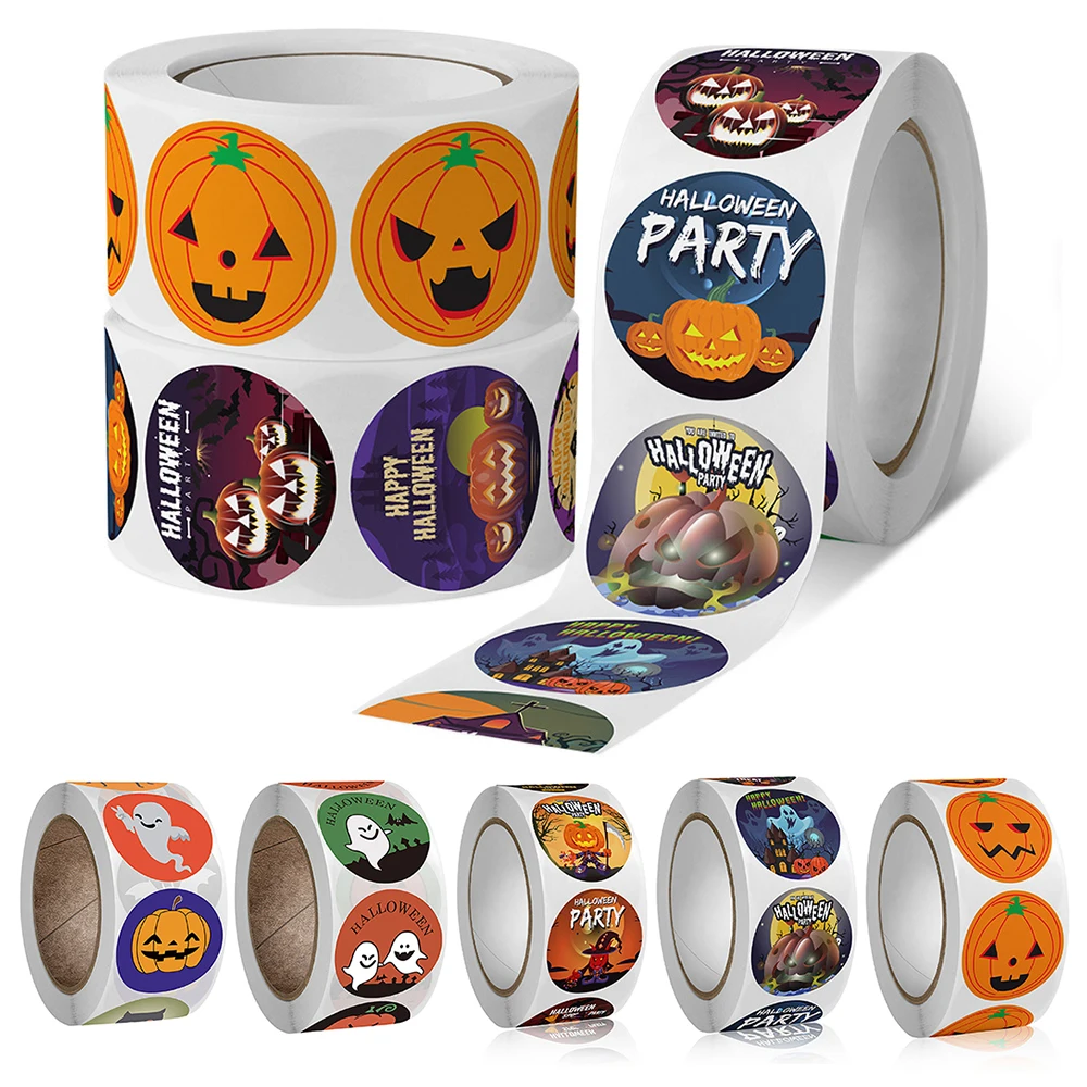 500Pcs/Roll 1 Inch Happy Halloween Stickers Cartoon Pumpkin Pattern Baking Seal Labels Kids Gifts Decor Stationery Stickers