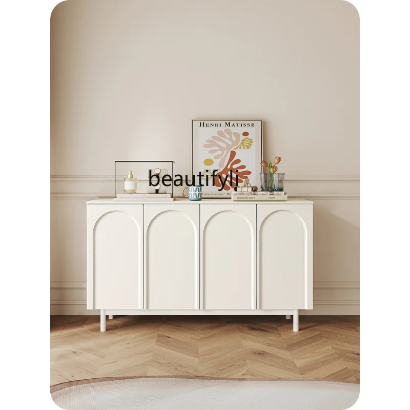 

Arched French Side Cabinet Light Luxury Wall Side Integrated Storage Cabinet Cream Style Modern Minimalist Stand Cabinet