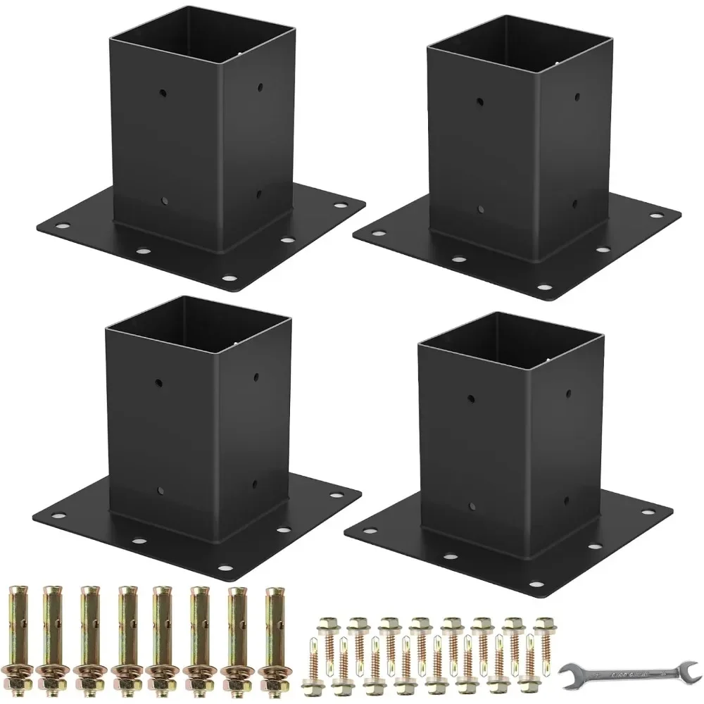 4 x 4 Post Base,Inner Size 3.6"x3.6"Deck Post Base,Heavy Duty Metal Black Powder Coated Brackets