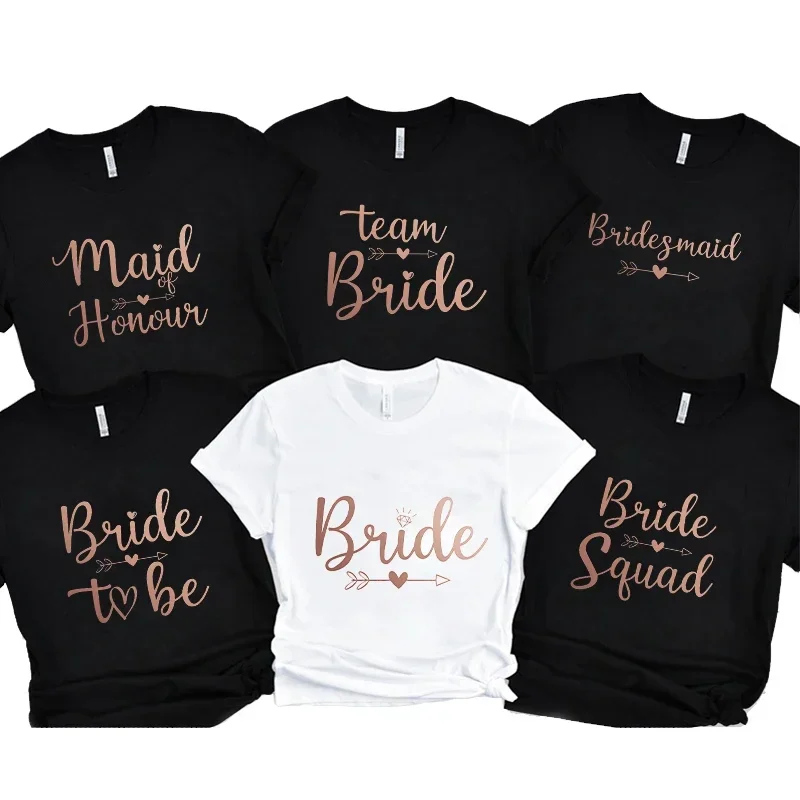 

Engagement Bridal Wedding Party T-shirt Team Bride Squad Bridesmaid Tops Maid of Honour Tshirt Bachelorette Hen Party cotton