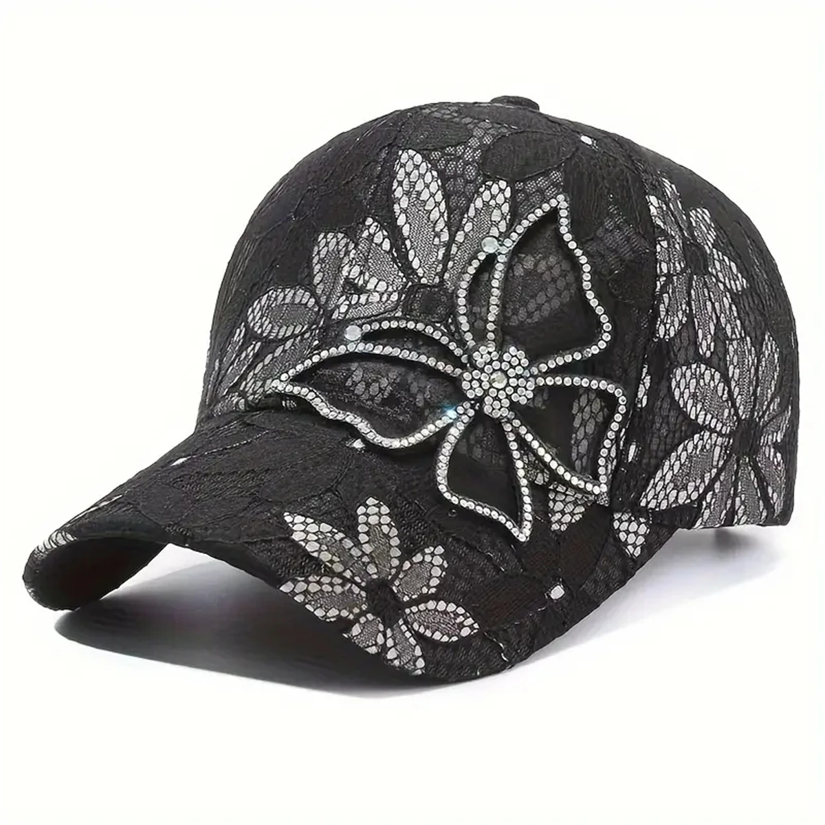 New Ladies small lace splicing breathable sunshade hat mesh inlaid diamond butterfly baseball cap 5