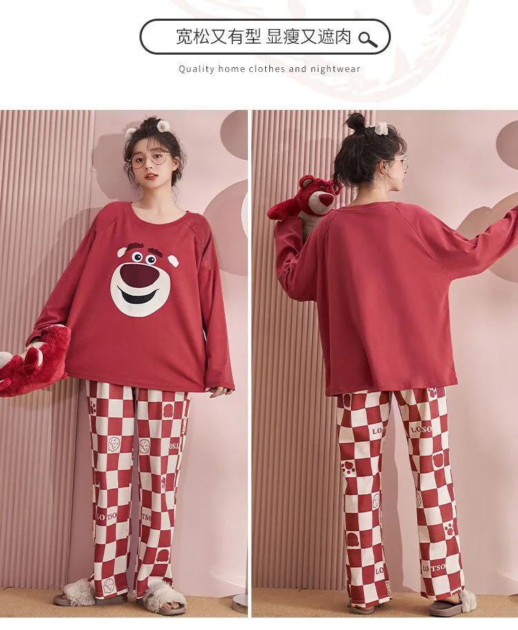 Plus Size Neu mit Brustpolster Frühling Langarm Lose Zuhause Lässig Tragbar Bequem Stilvoll Trendy Ins Niedlicher Damenpyjama – Detail 25