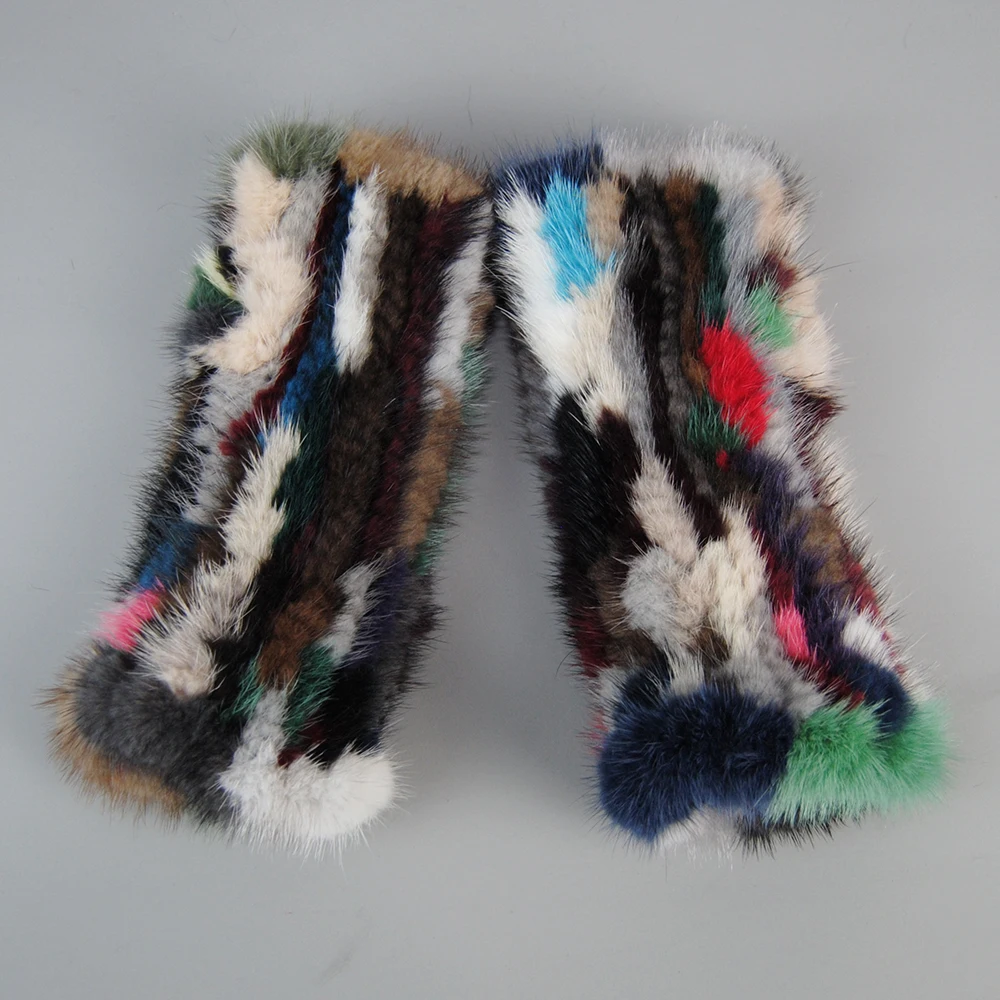 Hot Sale Real Knitted Mink Fur Gloves Winter Fingerless Gloves Mittens Arm Sleeves Female 100% Natural Mink Fur & Mittens