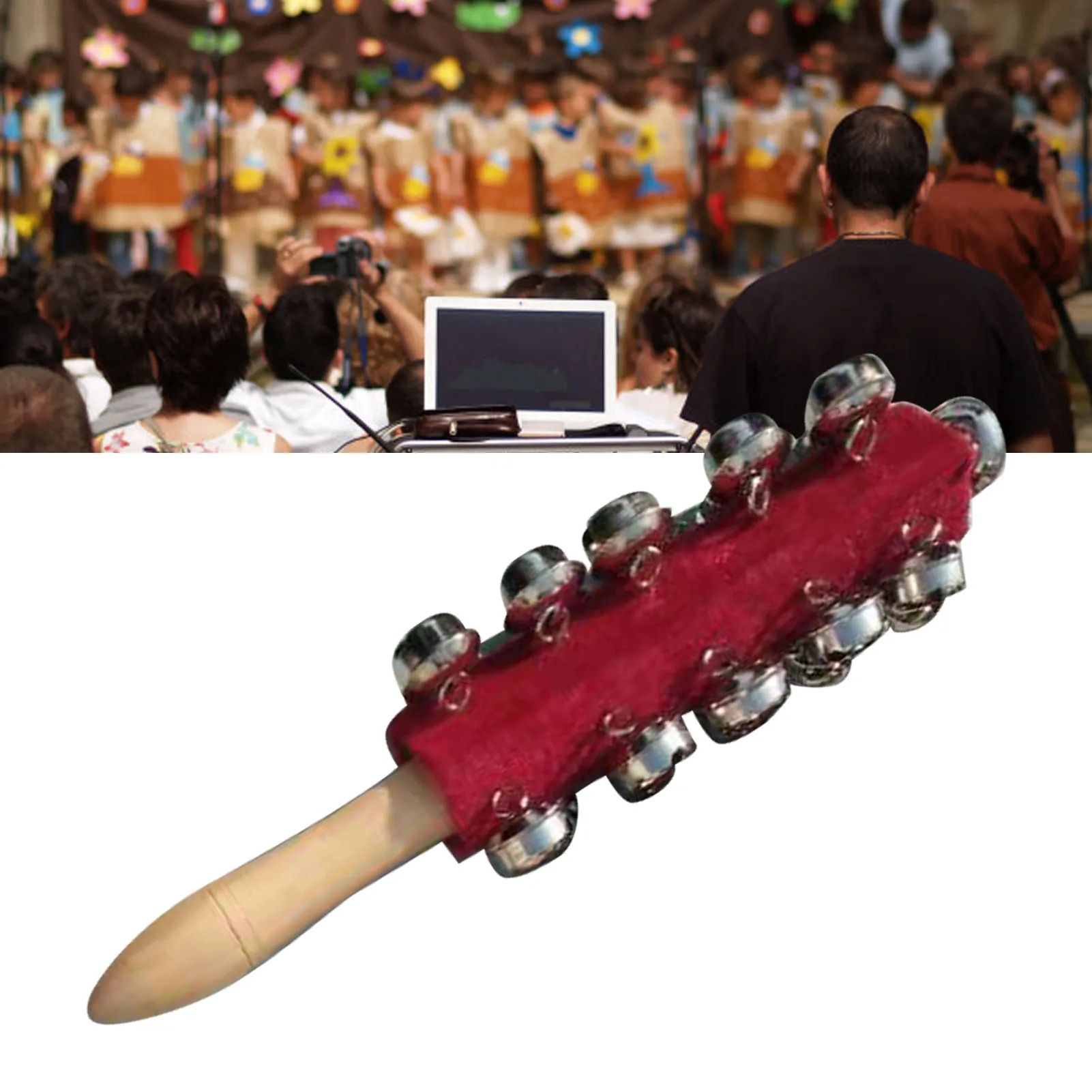 Jingle Rattle Bell Wooden Handle Bell Stick Shaker Hand Jingle Toy For Kids Children 21pcs