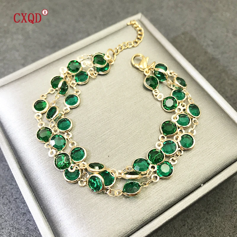 Multicolor Stainless Steel Lobster Clasp Glass Copper Combination Golden Bracelets For Women Girls Kids Gift