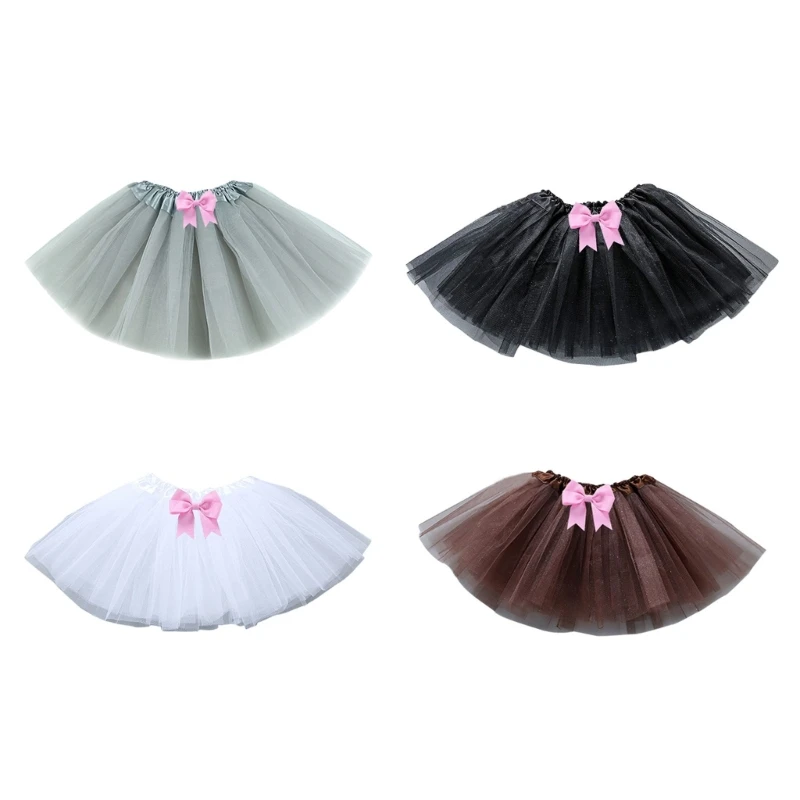 

Children Dance Mesh Skirt Fluffys Three-Story Performances Elastic Waist Half-Length Female Gauzes Skirt for Girl Daily