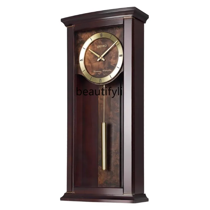 

Clock European-Style Living Room Luxury Music Time Reporting Pendulum Vintage Solid Wood Large Wall Clock Qxh067
