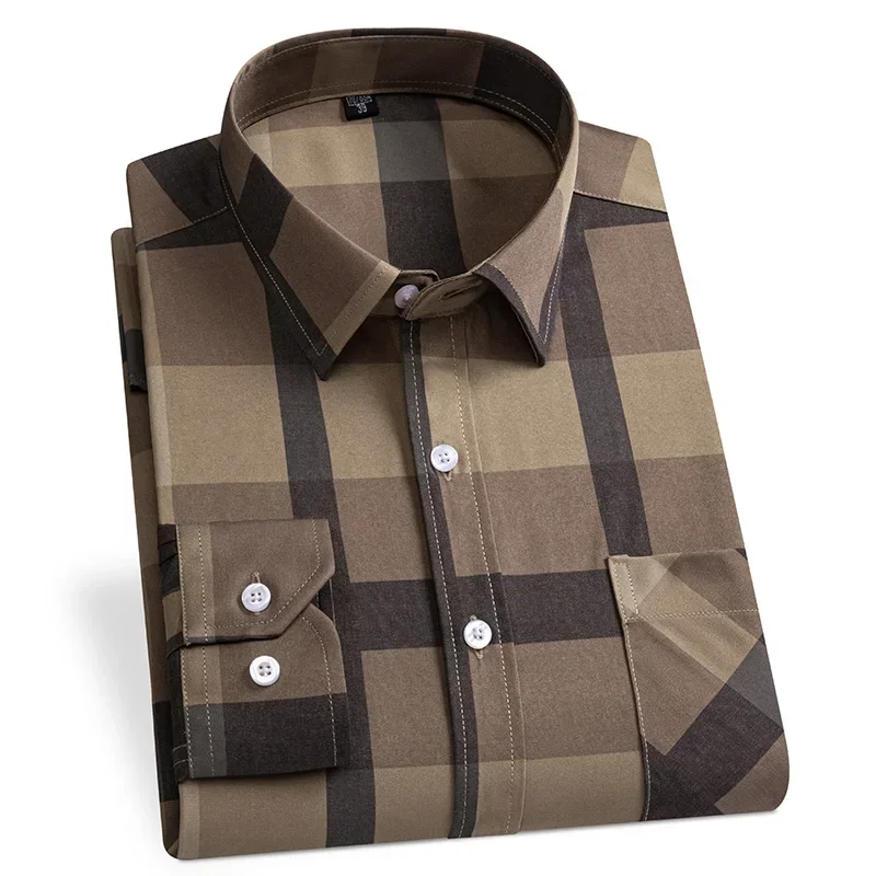 New Long Sleeve Plaid Shirts For Men Classic Checked Fashion Clothing Easy Care Soft Businessman Smart Dress Casual Shirt Camisa
