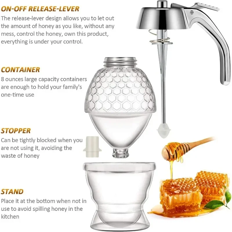 Acrylic Honey Dispenser Honey Jar Honey Pot Storage Containers Clear Syrup Jar Storage Bottle Kitchen Tools Portable Storage Pot 4
