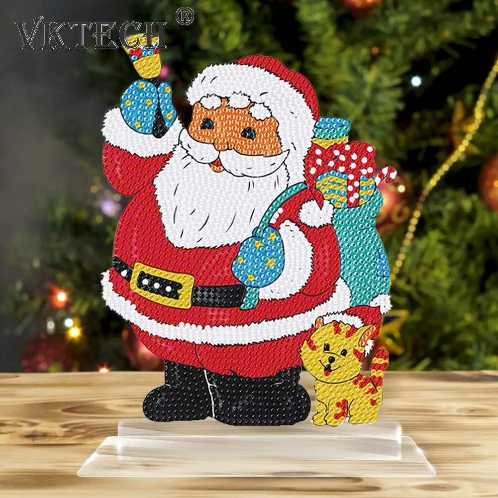 5D DIY Desktop Diamond Painting Ornament Christmas Decor Round Crystal  Painting Desktop Kit Santa Diamond Painting Desktop Decor