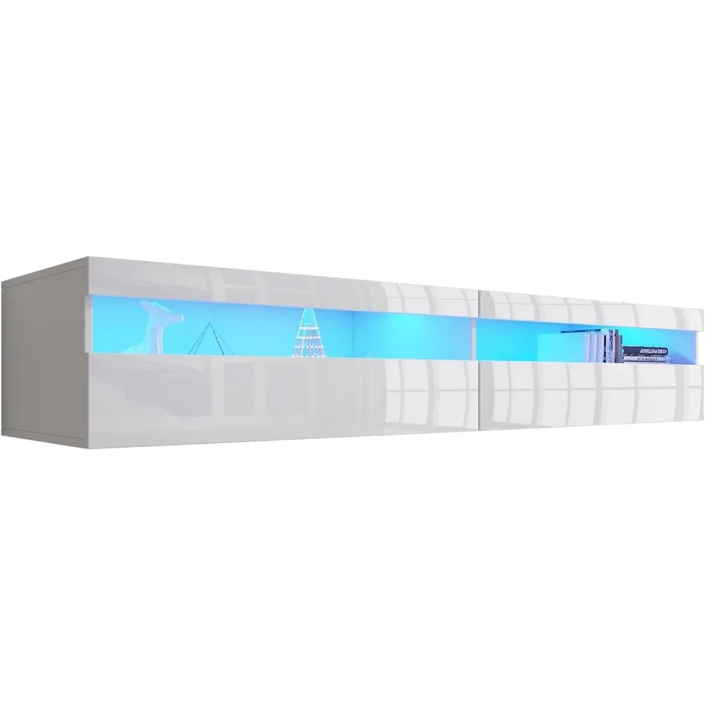 Floating TV Stand with Led Lights, 71 inch Wall Mounted TV Shelf with Power Outlet, Center Media Console with Storage Cabinet 6