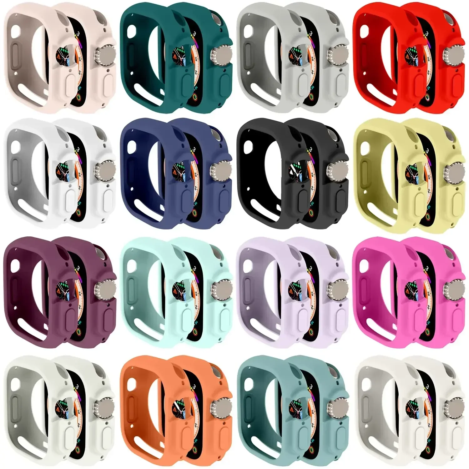 Hoesje Voor Apple Watch Ultra 2 49Mm Band All-Round Schokbestendig Tpu Beschermende Zachte Siliconen Band Cover Bumper Krasbestendig