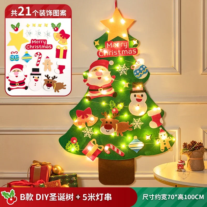thumbnail image 1 of DIY Felt Christmas Tree 2024 Christmas Decorations for Home Xmas Tree with Light Christmas Ornaments Santa Claus Kids Gifts, 1 of 5