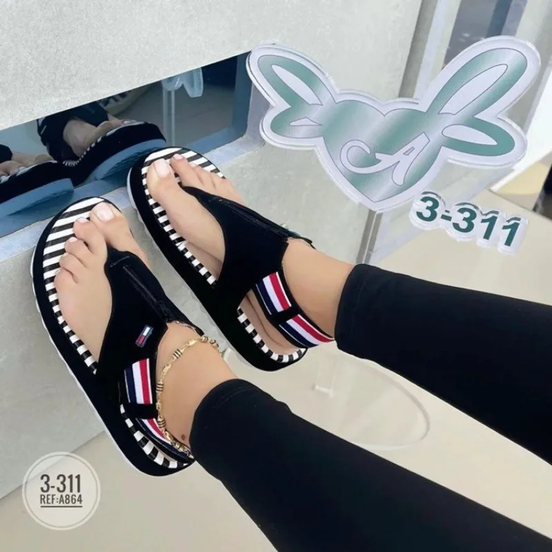 2023 neue Frauen Gladator Sommers andalen runder Kopf Clip Toe lässig Dame Strand Flip Flops weibliche Schnalle Zebra druck Strands andalen