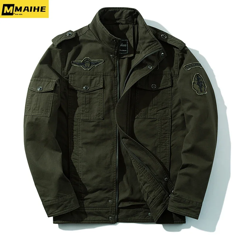 

Workwear Large Size Men's Wear 2021 Spring and Autumn Coat Cotton Washing Jacket with Epaulets Stand Collar Jacket Clothes,8331