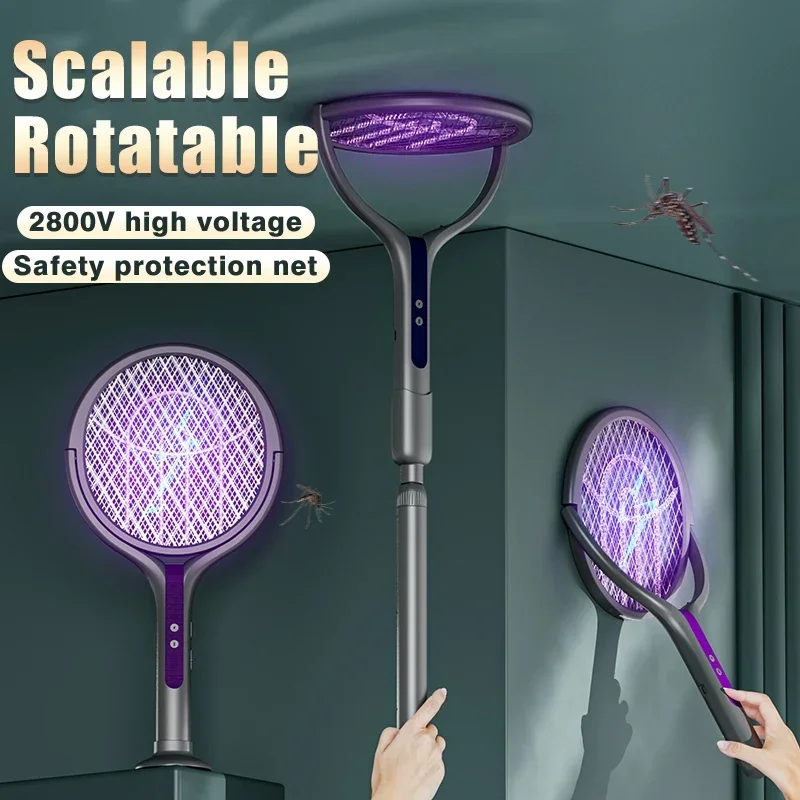 Retractable Rotatable Mosquito Killer Lamp Multifunctional USB Rechargeable Mosquito Swatter Household Bat Swatter