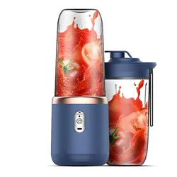 Compact Electric Blender with 6 Blades for Smoothies, Juices, and Ice Crushing (Blue Double cups)