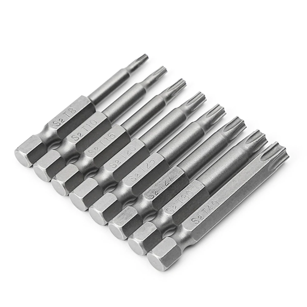 50mm Torx 스크루 드라이버 @ 비트/구멍 T8-T40 1/4 인치 육각/섕크 전기 스크루 드라이버 꽃 중공 비트 세트 손 도구