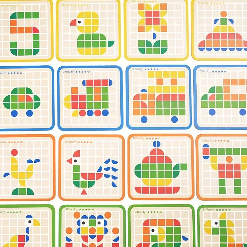 Wooden Mosaic Puzzle Toy Montessori Kids Wooden 3D Geometric Shape Jigsaw Puzzle Board Set Baby Early Education Toy for Children