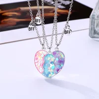 3pcs Stitching Heart Colorful Sequins Magnetic Pendant Necklace Stitching Fashion Simple Design Daily Casual Friendship Jewelry 1