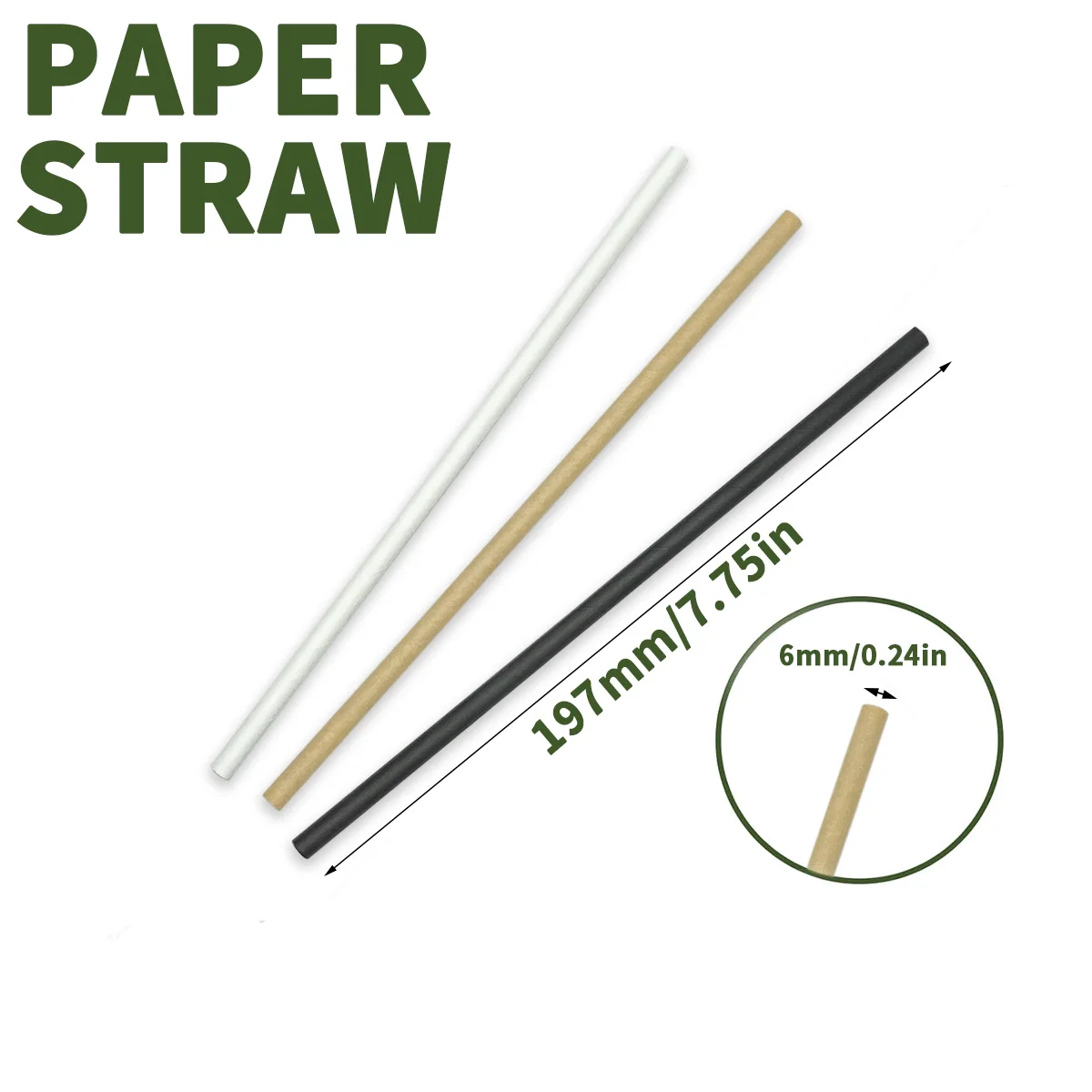 6mm Brown White Black Straight Paper Straws Individually Wrapped Pack of 100 Durable Recyclable Coffee Drinking Straws