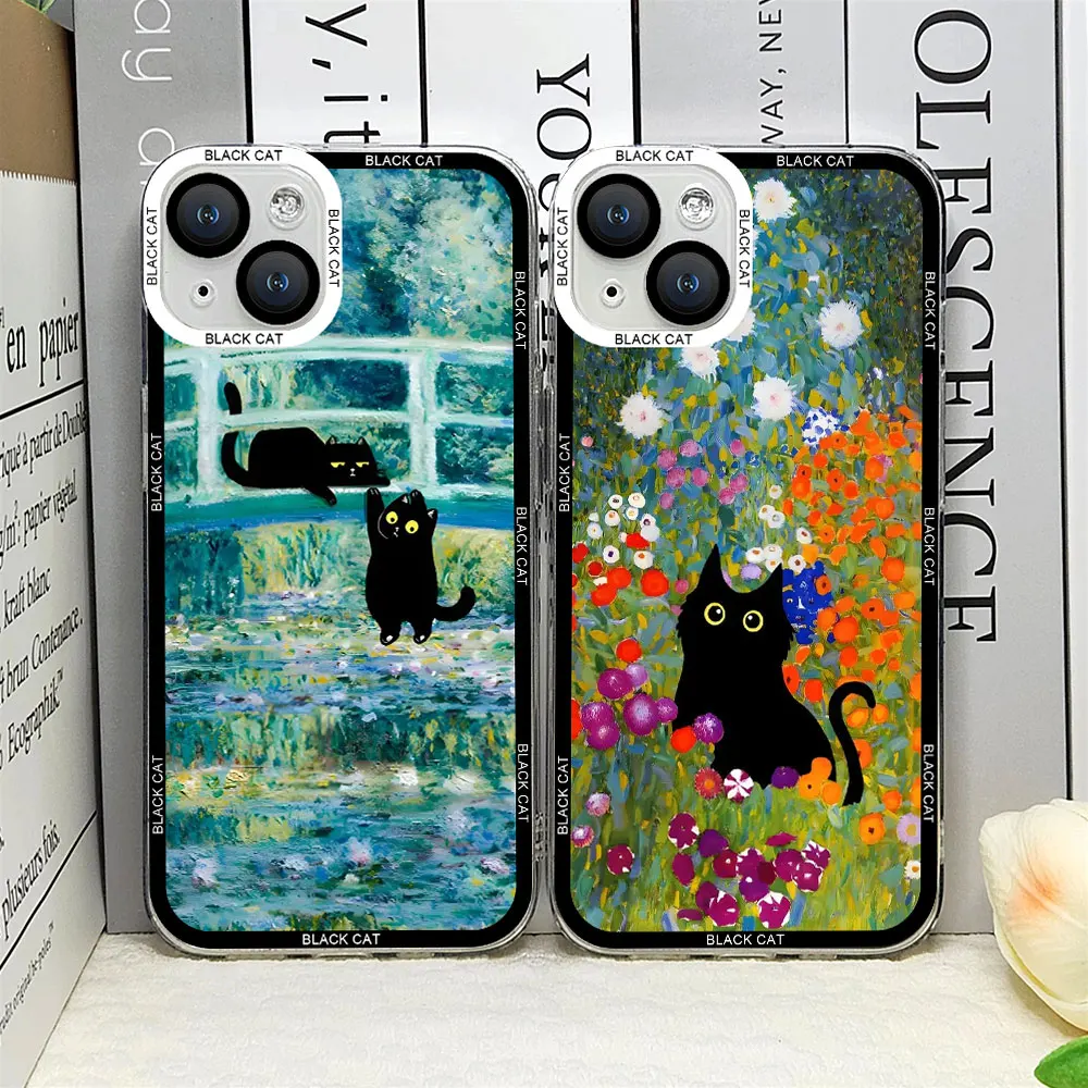 Artistic Cat Flower Phone Case - Retro Van Gogh Oil Painting Design, Soft Protective Cover