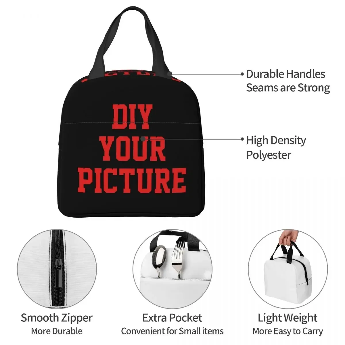 DIY Your Picture Insulated Lunch Bags Customized Customization Lunch Container Thermal Bag Box Tote Outdoor Bento Pouch