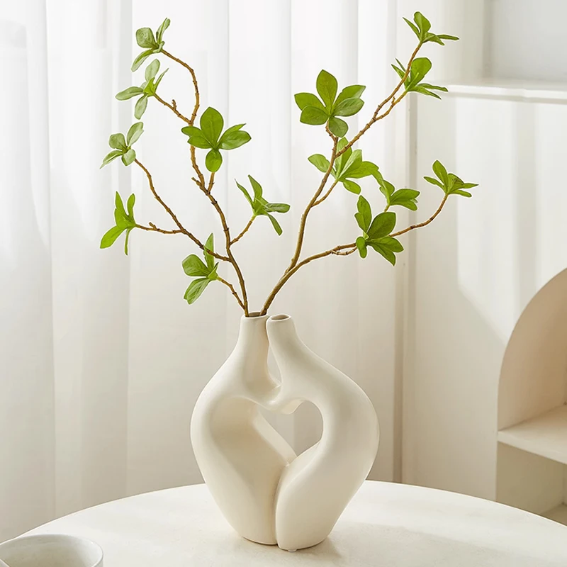 Nordic Ceramic Irregular Shape White Vase, Home Dining Table Living Room Bedroom Office Decoration Accessories, Flower Ware, 1Pc