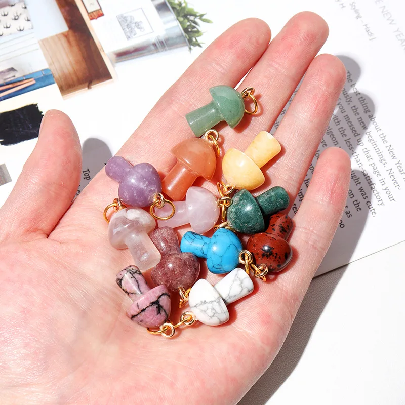Natural Crystal Stone 2cm Mushroom Statue Carving Charms Reiki Healing  Pendant For Necklace Jewelry Making