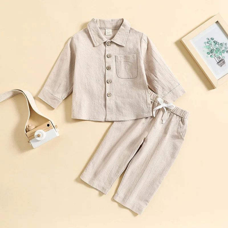 

Baby Boy Girl Linen Cotton Clothes Sets Shirt+Pant Spring Autumn Infant Toddler Child Homesuit Long Sleeve Baby Clothes 1-5Y