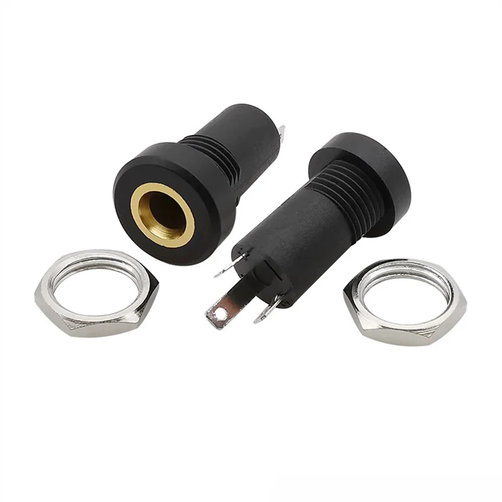2 Pcs 3.5mm Audio High Quality Jacks Aux Socket Stereo 3 Pole Stereo Solder Panel Mount Connector Adapter Black